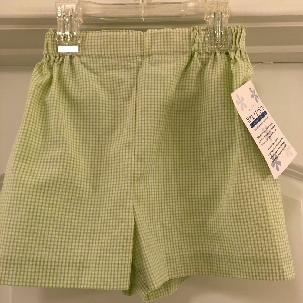 NWT Bella Bliss Green & White Seersucker Gingham Shorts Size 5 New with Tags